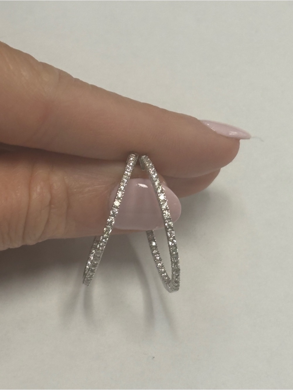 Suzy Levian Sterling Silver White CZ Pavé Hoop Earrings Sample NWT